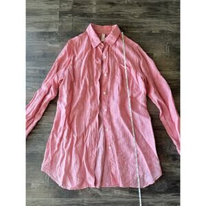 Studio 412 100% Linen Button Up Shirt Women’s Pink Long Sleeve Blouse Top (M)